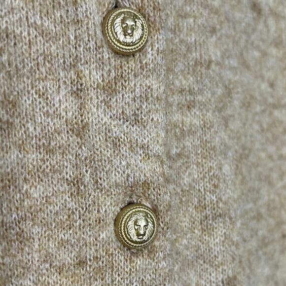Adrienne Vittadini Women XS Tan Wool Duster Sweater Knit Trench Gold Lion Long - Picture 5 of 7